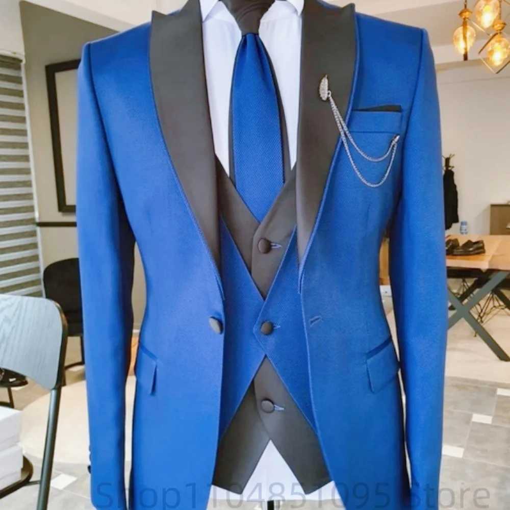 Mens Solid Slim Fit 3-Piece Business Suit Set wiTH Blazer VEST And Pants for Wedding Party Fashion Tuxedo M260313