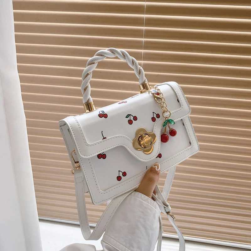 Fashion Cherry Print Top-Handle Bag Ladies Sweet Crossbody Bag Luxury Brand Small Square Bag 2024 Women High Quality Sling PurseT251206