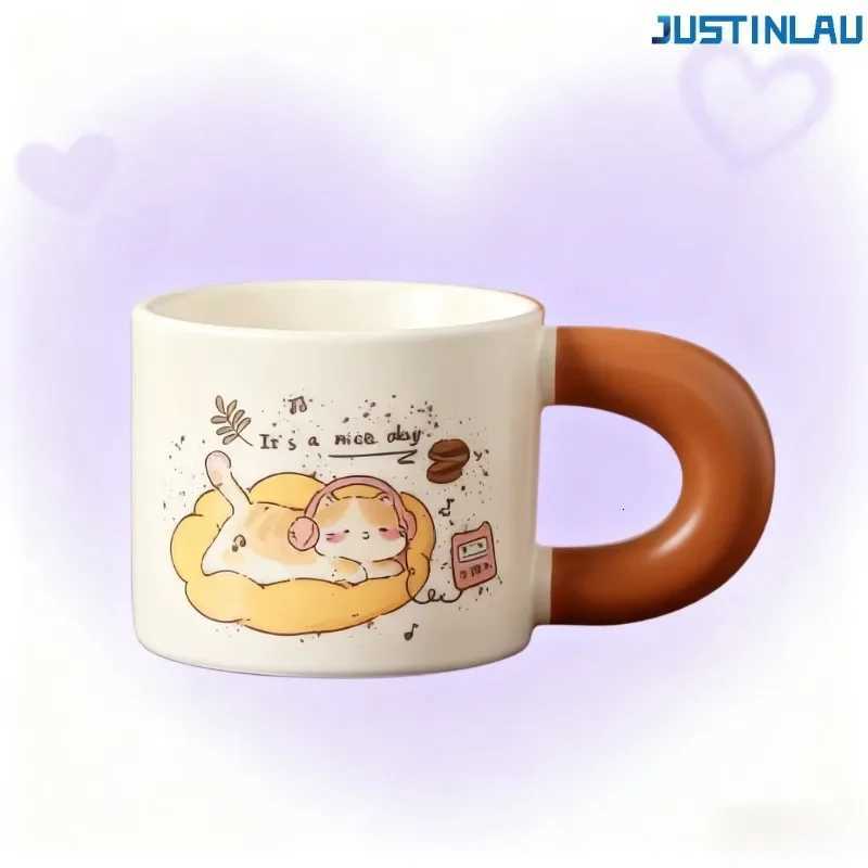 Coffee Cat Ceramic Big Ear Drinking Cup with Fat Handle Household Mug ceramic mug coffe cup tea cup set cup with straw coffee M251206 - view 5