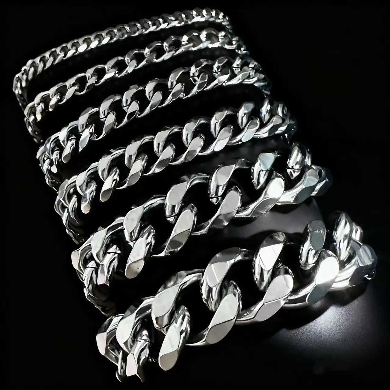 HNSP 3MM-15MM Thick Stainless Steel Cuban Chain Bracelet For Men Adjustable Size Trend Accessory Jewelry Hand Chains Male W251206