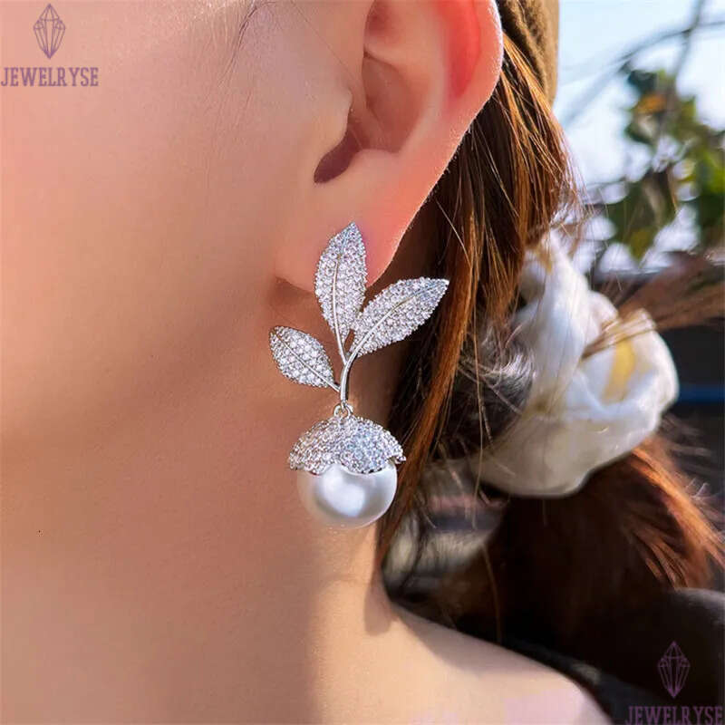 luxury wedding silver pearl earring designer for woman engagemen banque pary AAA zirconia womens charm diamond 18k gold earrings jewelry wed dangle wo