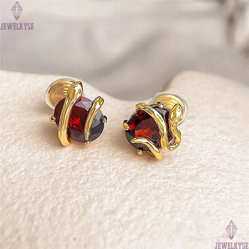 new original red CZ stud designer earring for woman 18k gold snake AAA cubic zirconia earrings ear clip jewelry S925 silver needle womens birthday fri