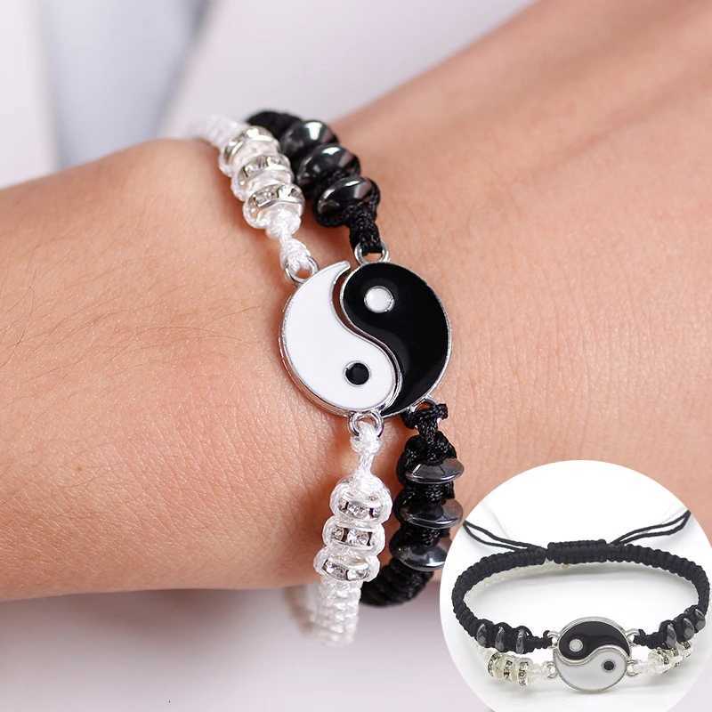 Couple Bracelets Rings Yin Yang Tai Chi Alloy Pendant Adjustable Braid Chain Necklace Matching Lover Bracelet Necklace Earring W251206