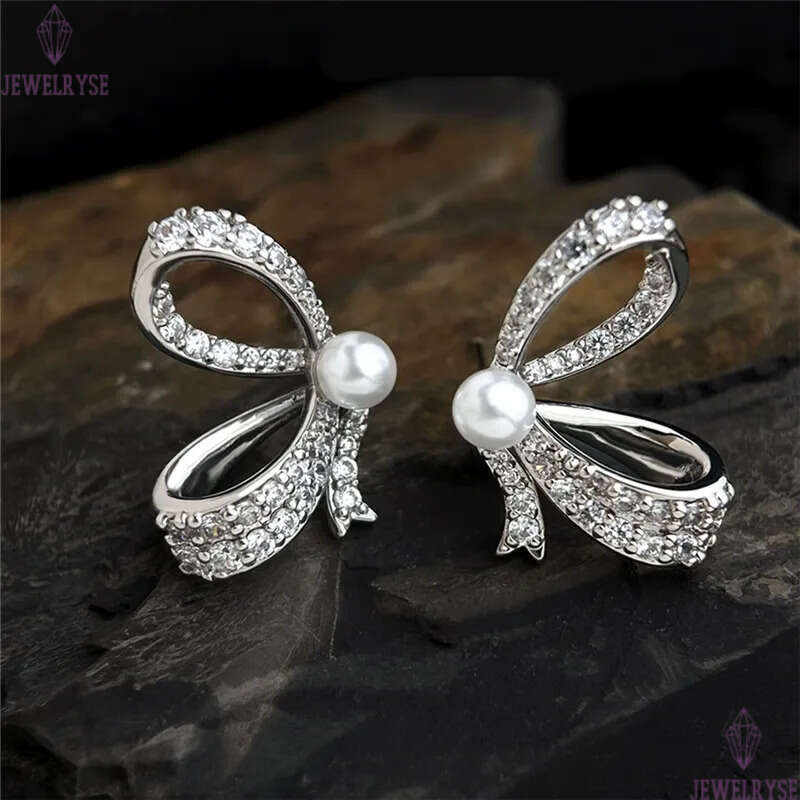 original pearl stud designer earring for woman party copper bowknot earrings women ear clip jewelry S925 silver needle womens family friend gift