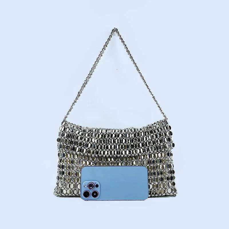 Retro Metal Sequin Silver For Women S New Bag Hand Woven High End Feel Handbag Shoulder And Underarm Bag Bags