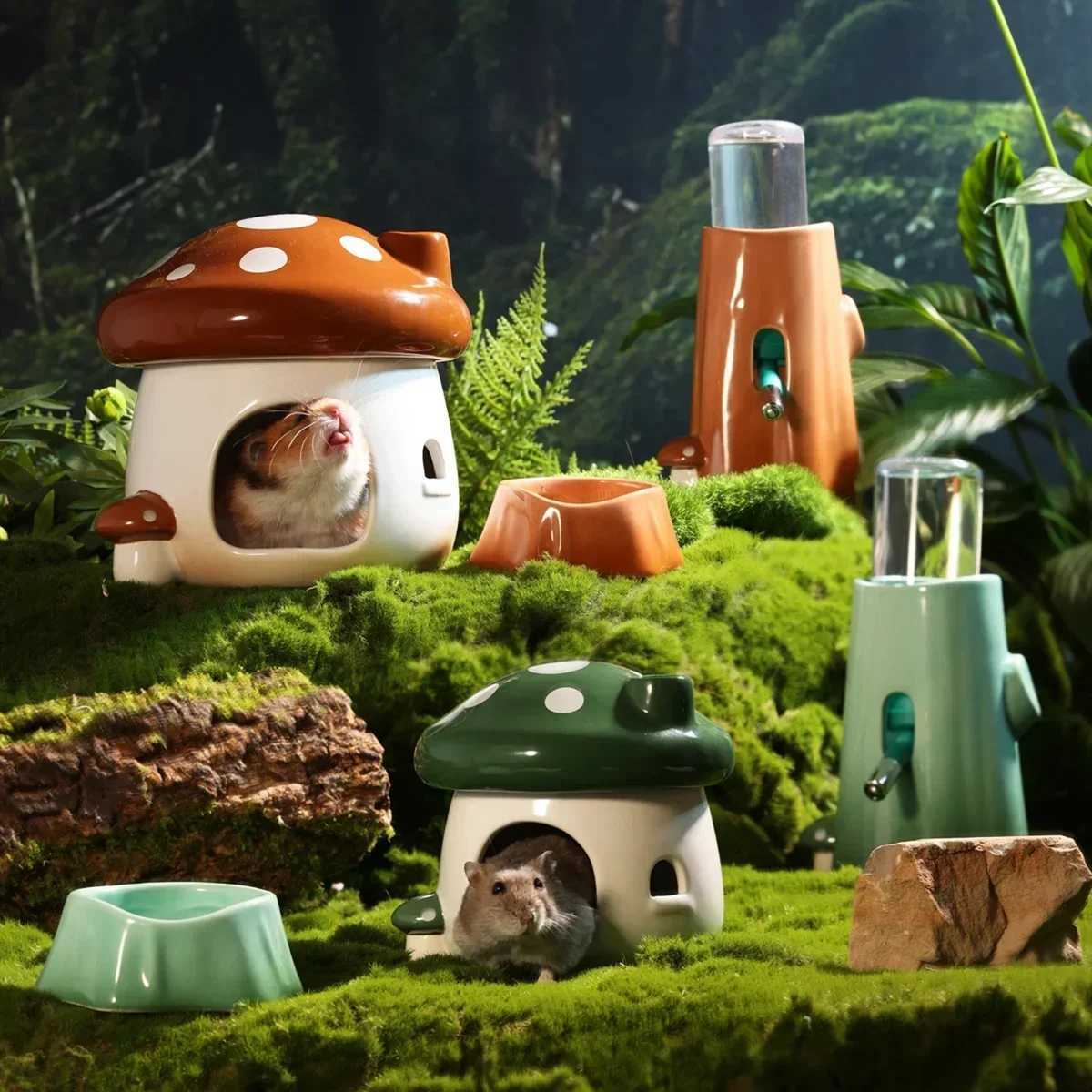 Cute Pet Items House Mushroom Hamster Cage Ceramic Small Pet Rabbit Ferret Bowl For Rat Chinchilla Hedgehog Pet Products ASTDYZ M251206
