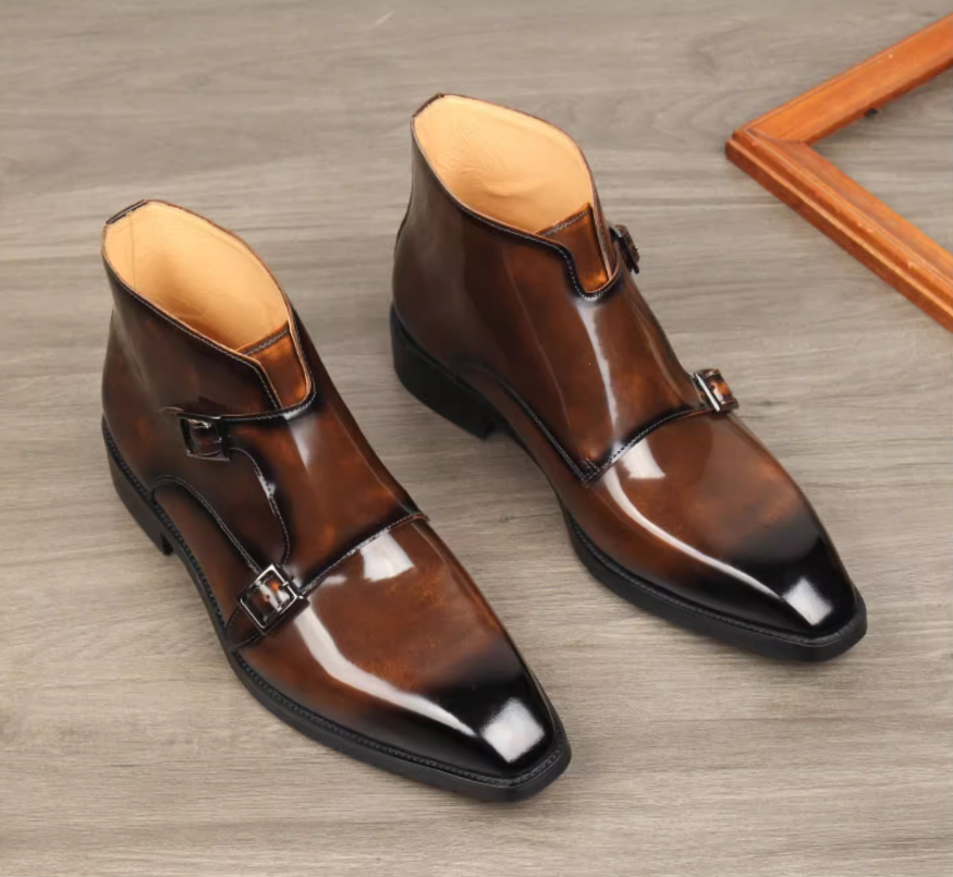 Men's High-Top Buckle Boots Sharp Pointed Toe Glossy Leather Workwear High-Quality Large Size European Style - view 5