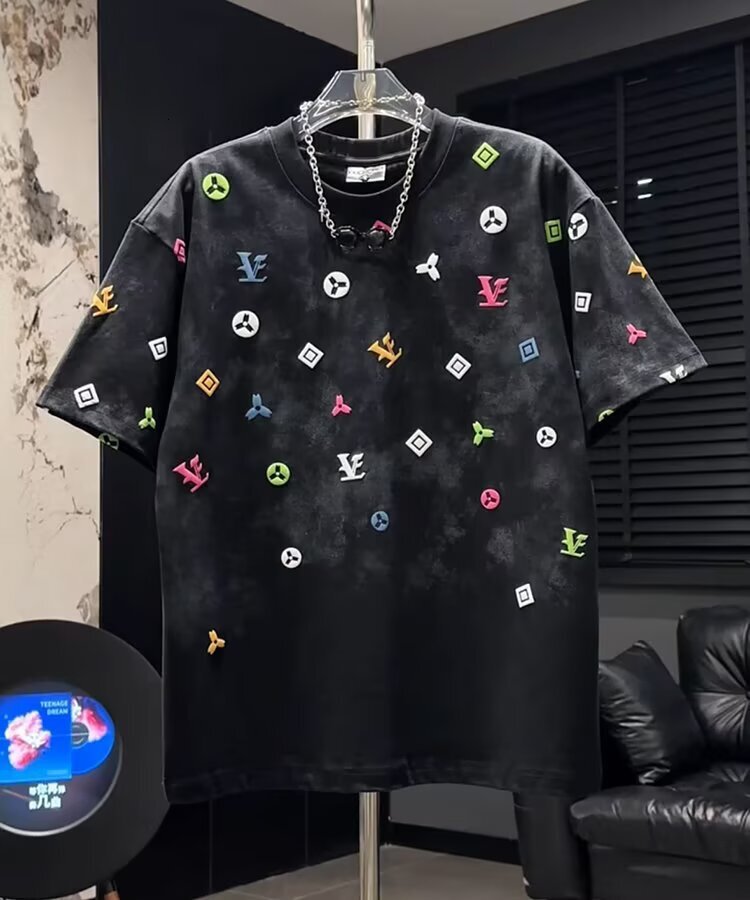 Designer Luxury Clothing Fashion Tie-dye High-end Round Neck 2025 Summer New Short Sleeve Light Luxury Trendy Loose T-shirt Half Sleeve Men