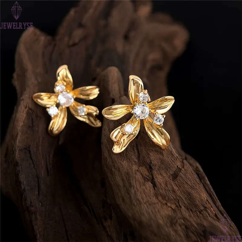 new 18k gold flower designer stud earring for woman party AAA cubic zirconia luxury diamond earrings womens ear clip jewelry S925 silver needle valent