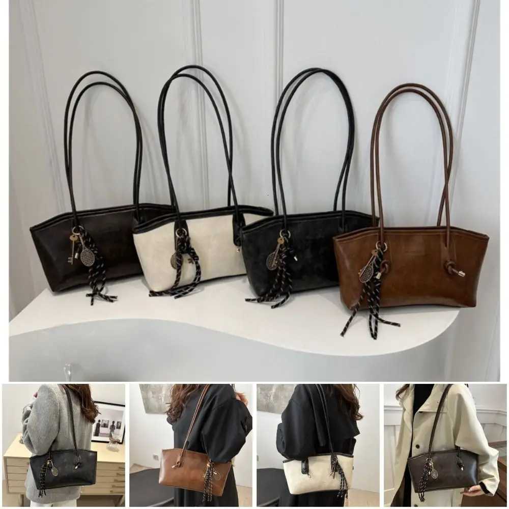 Y2K Trend Large Capacity Work Shoulder Bag Solid Color Simple Lady Handbags PU Leather Commuting Bag Women FemaleT251205