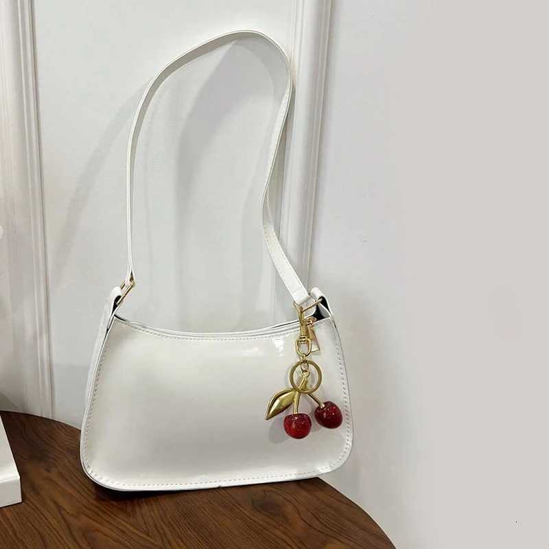 Solid Color PU Leather Women Shoulder Bags Fashion Ladies Cherry Pendant Handbags Purse Casual Design Female Hobos Underarm BagT251205