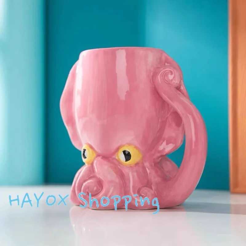 Funny Pink Octopus Ceramic Coffee Mug with Tentacle Handle Handcrafted Novelty 3D Coffee Cups Unique Birthday Gift for Friends M251206 - view 3