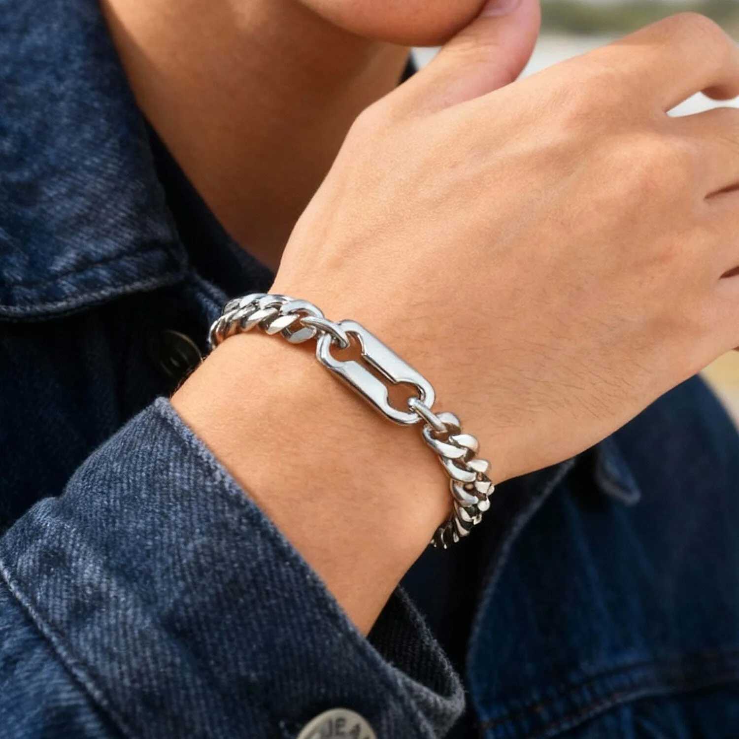 Stylish Charm Mens BraceletStainless Steel Cuban Chain WristbandKpop Hiphop Jewelry Gift W251206