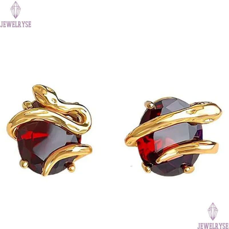 new original red CZ stud designer earring for woman 18k gold snake AAA cubic zirconia earrings ear clip jewelry S925 silver needle womens birthday fri