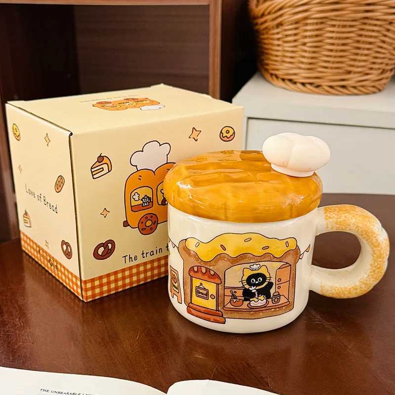 Cute Bread Cat Ceramic Mug With Lid Spoon Mug for Coffee Cup Original Coffee Cups Personalized Gift Unusual Mugs Drinkware Tea M251206 - view 7