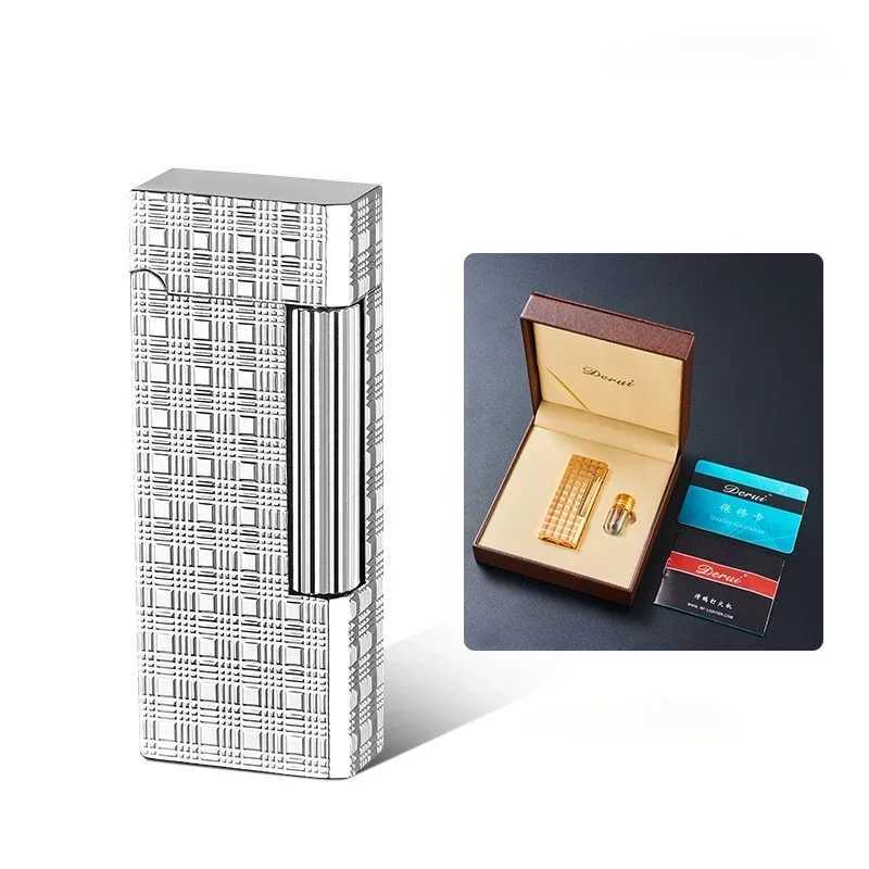 Derui High-end Side-sliding Grinding Wheel Butane Gas Lighter Beautifly Carved Fashionable Narrow Version Holiday Gift H251206