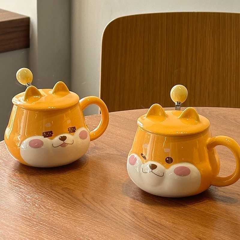 Cute Cartoon Anime Peripheral Dog Doll Model Creative With Cover High Aesthetic Value Home Office Ceramic Milk Coffee Cup Gift M251206 - view 3