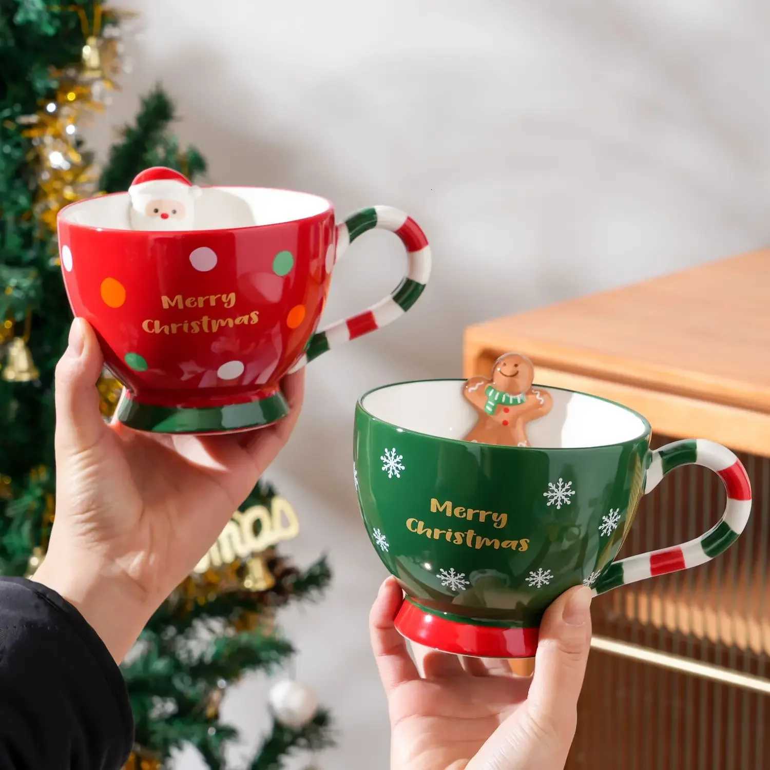 Creative Cartoon Cute Gingerbread Man Coffee Cup Christmas Mug Ceramic Water Cup Christmas Gift Holiday Gift Drinkware M251206 - view 6