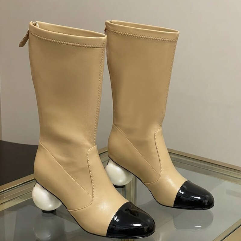 Top quality designer boots womens luxury pearl kitten heel ankle boots calfskin leather pointed toe zip winter boots comfortable stylish fit for all occasions Box