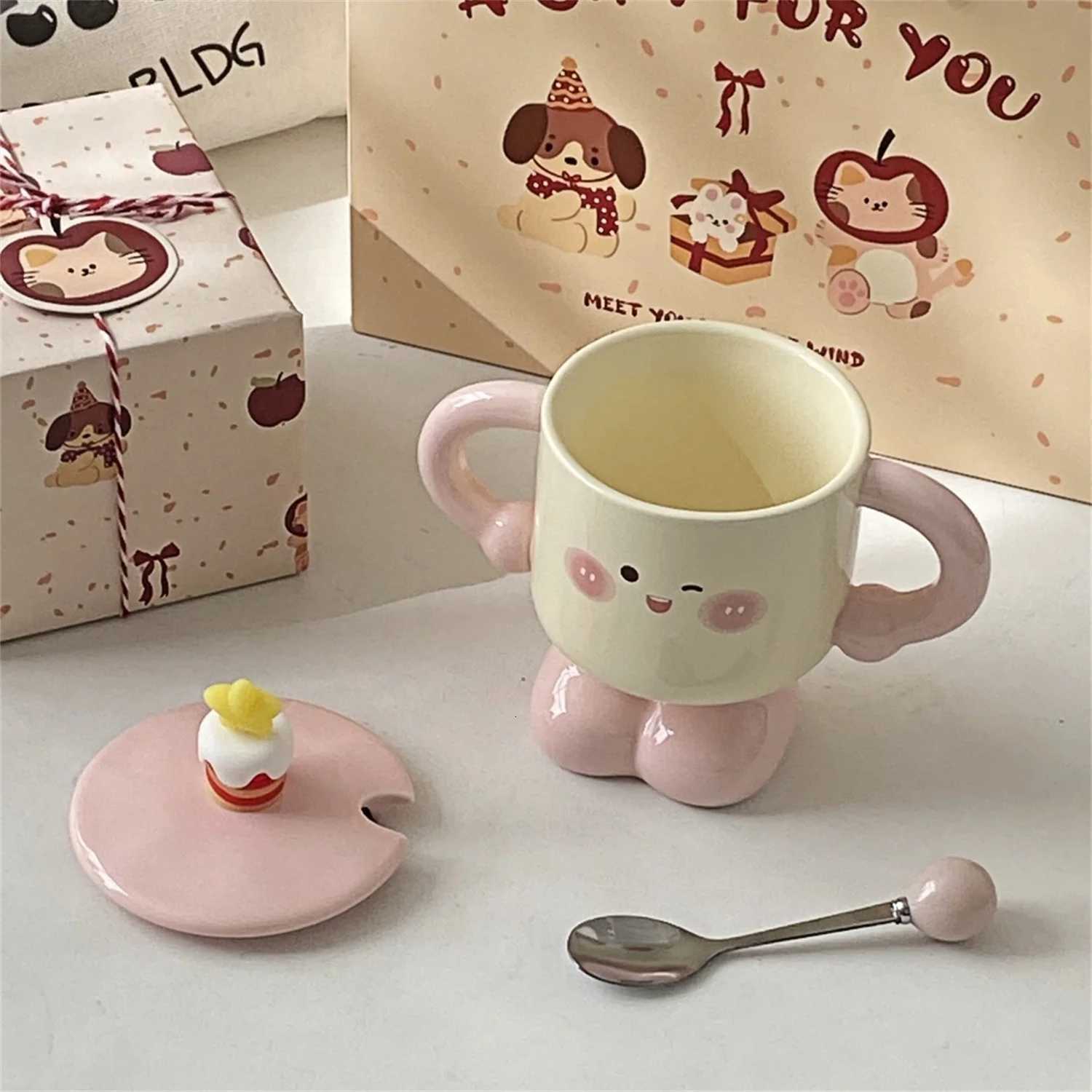 Birthday Gift to Women 300ml Ceramic Cup Sets Cute Mugs with Scoop and Lid Creative Tea Cup Exquisite Gift Box to Friends M251206 - view 5