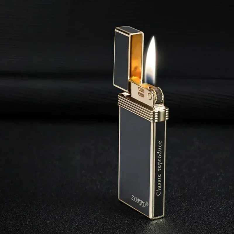Brass Electroplated tra thin Windproof Butane Gas Lighter Mticolor ic Grinding Wheel Ignition Lighters Collection H251206