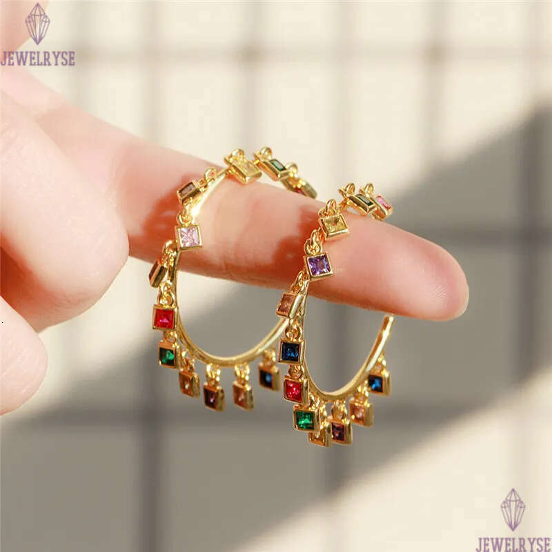 Fashion Tassels Colorful AAA Cubic Zirconia Hoop Designer Earrings Jewelry 42mm Star Water Drop Square 18K Gold Copper Luxury Earring For Women Party 