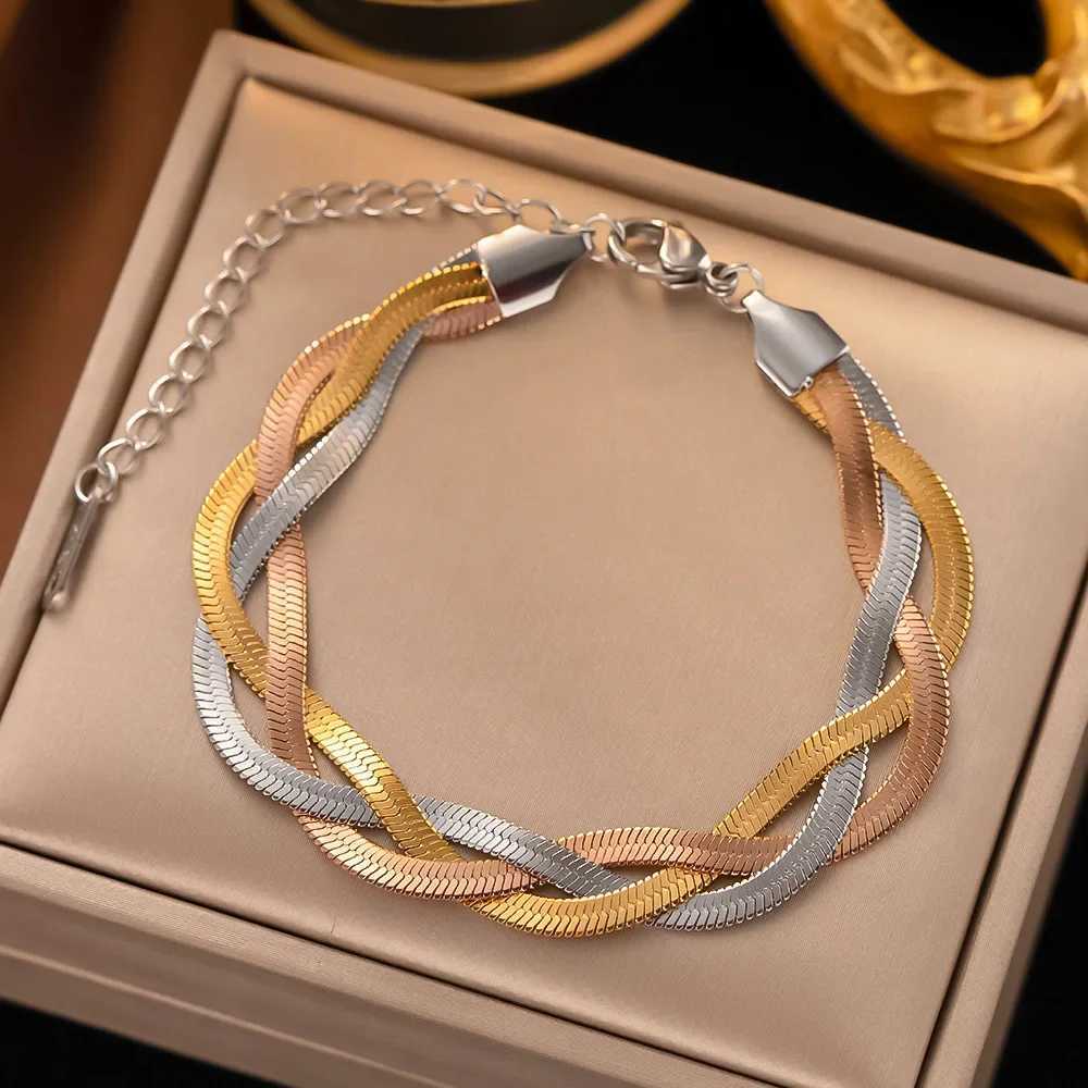 316L Stainless Steel Gold Color Thick Snake Chain Cross Weave Twist Bracelet for Women Wrist Chains Trendy Party Jewelry Gift W251206