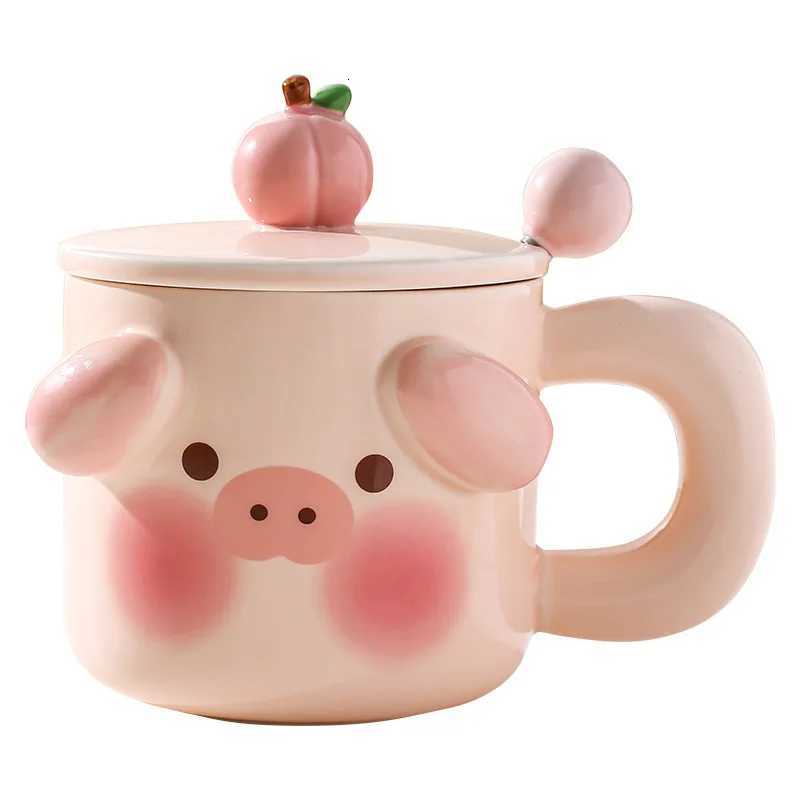 450ml Cartoon Pig Mug Coffee Cup Set with Spoon Ceramic Gift Home Mugs 3D Water Cups Lovers Milk Large Capacity Breakfast Mug M251206 - view 6