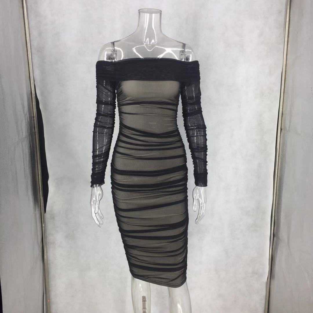 Spring 2025 New Collection - European-style Solid Color Sexy Fitted Party Dress with V-Neck and Ruffled Collar for Early Spring X251206