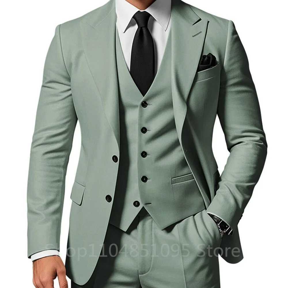 3 Piece Mens Wedding Suits Formal Groom Tuxedo Prom Party Male Fashion Clothing Set with Peak Lapel Jacket Pants Vest M260313