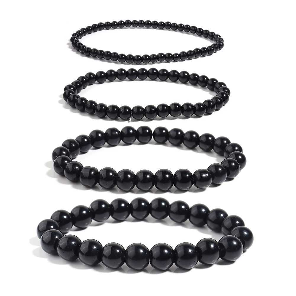 OAIITE Black Onyx Bracelet Men Natural Stone Bead Shiny Black Bracelet Women Yoga Meditation Handmade Jewelry wholesale W251206