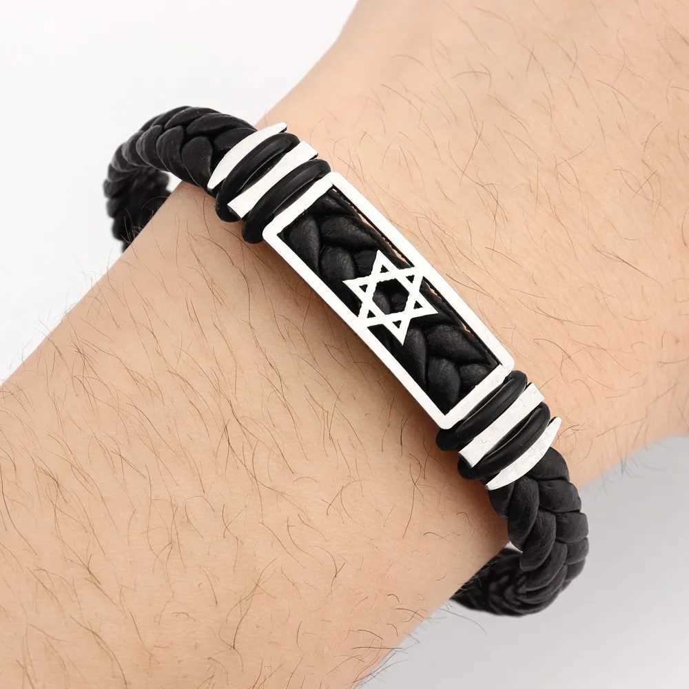 Simple High Quality Handwoven Leather Rope Mens Bracelet Six Stars Mens Fashion Leather Bracelet Holiday Gift Wholesale W251206