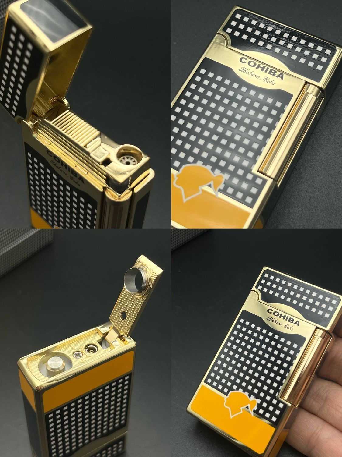 Metal Cigar Lighter Windproof Grinding Wheel Firestone Torch Jet Flame Inflatable Butane Gas Lighter Cigar Accessories Gift BoxC250307