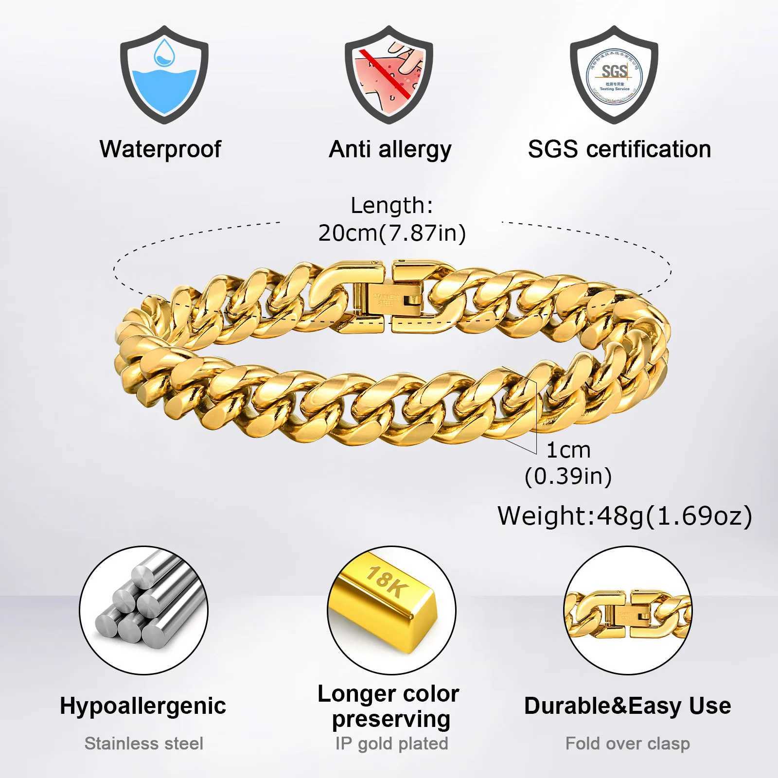 Gold Color Cuban Chain Bracelets for Men6/8/10/12MM Stainless Steel Chain Link WristbandCasual Hip Hop Male Jewelry Gift W251206
