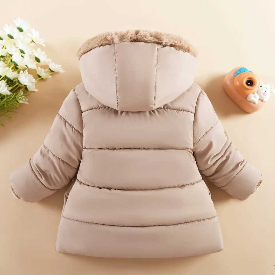 Warm Winter Jacket For Girl Large Hairy Collar Casual Thickened Cotton Jacket Korean Style Baby Down JacketChildrens CoatW251206