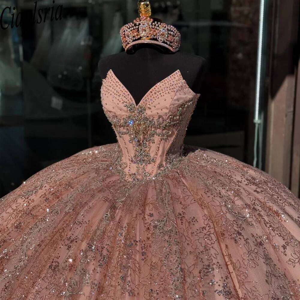 Rose Gold Quinceanera Dress Ball Gown D Floral Applique Beading Corset Sweet Vestidos De XV Anos