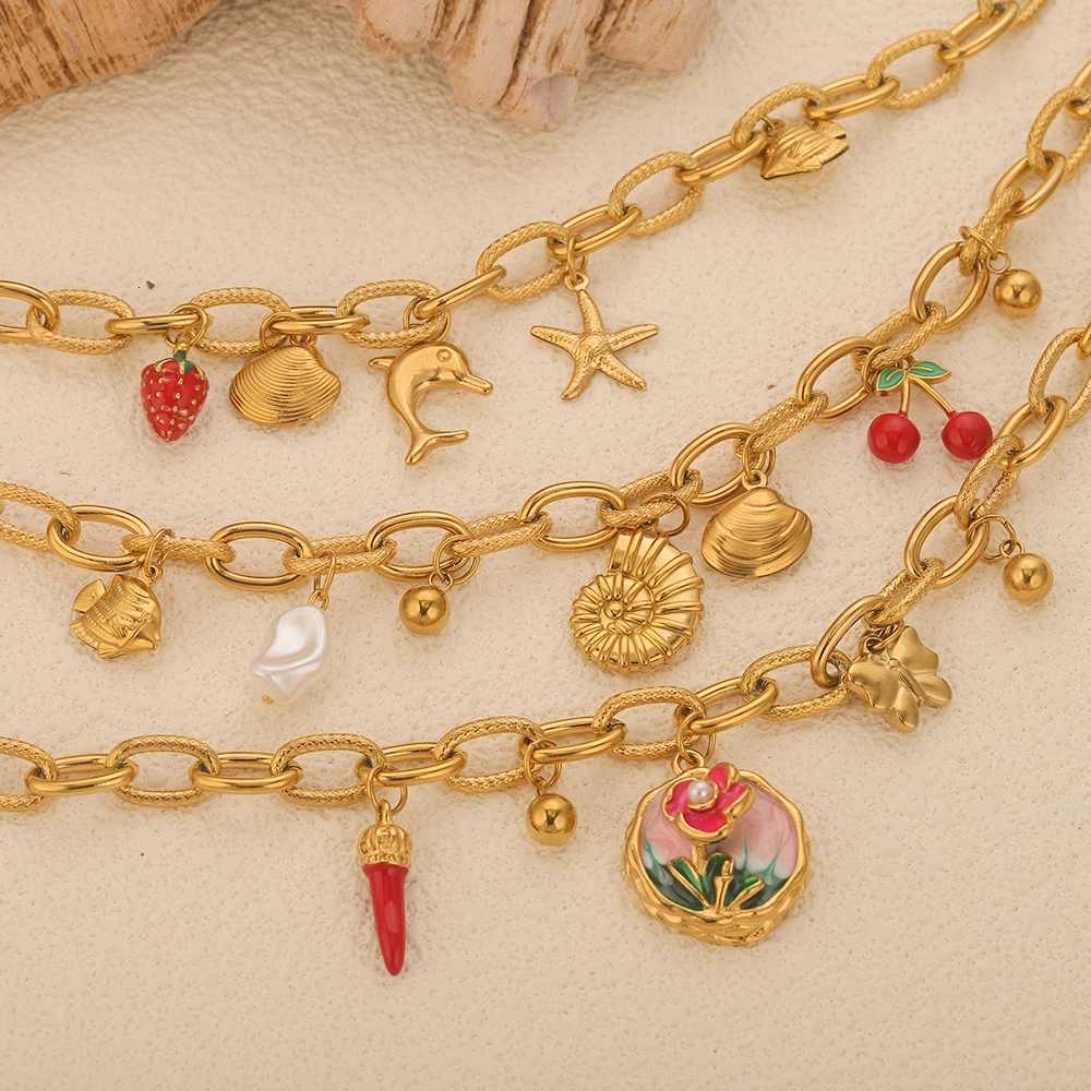 GIOIO Stainless Steel Starfish Seashell Bracelet Gold-Plated Pendant Bracelets For Women Jewelry Waterproof Trendy Jewelry Gift W251206