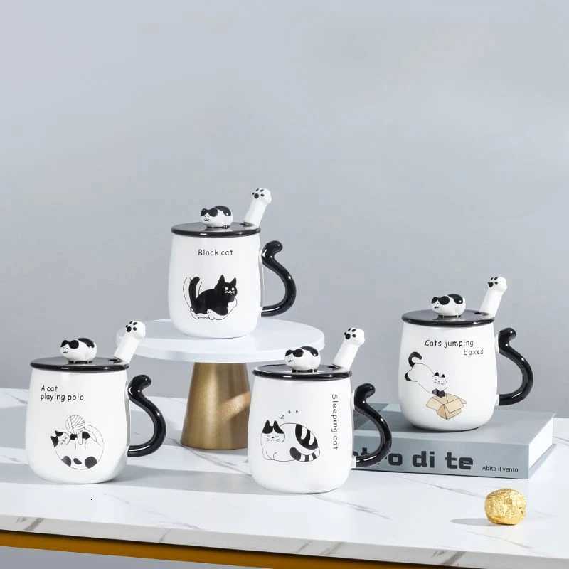 Cartoon Cat Ceramic Mug Birthday Gift Cute Coffee Cup with Lid Tail Handle Unusual Mugs Personalized Gifts Drinkware M251206 - view 7