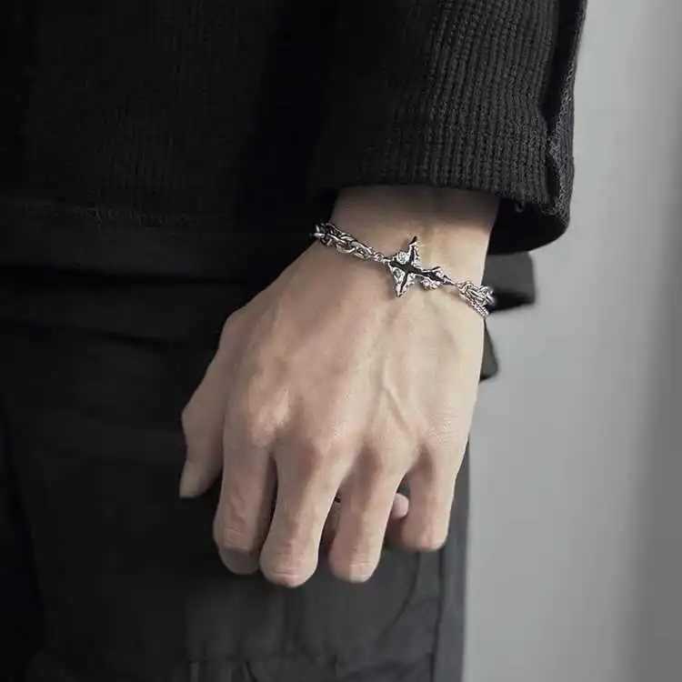 Retro Flame Cross Bracelet For Men Woman Hip Hop Titanium Steel Splice Chain Charm Unisex Jewelry Cool Kpop Luxury Accessories W251206