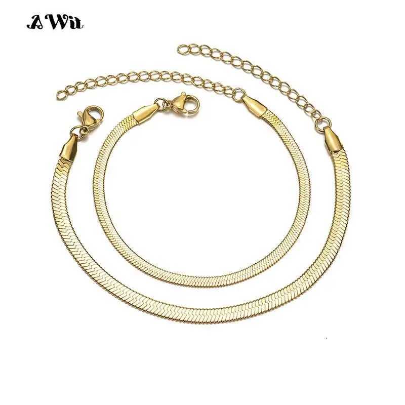 Awit Classic Snake Chain Bracelets for Women Trend Gold Plated Stainless Steel Cuban Chain Bracelet Trendy Woman Gifts Jewelry W251206