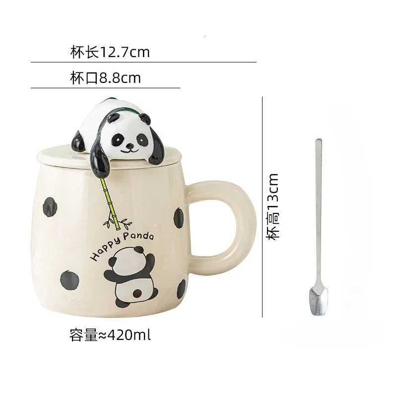 420ml Ceramic Hand-painted Panda Coffee Mug with Lid Spoon Cute Cartoon Pattern Couple Drinking Cup Gift Cup M251206 - view 6