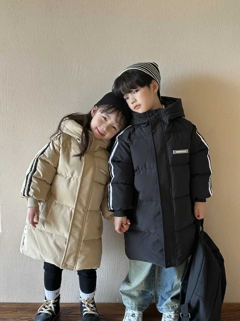 Winter Children Thicken Down jacket Baby Boys Girls Solid Color Long Outerwear Over Knee Coat Kids Hooded Casual Coat PaddingW251206