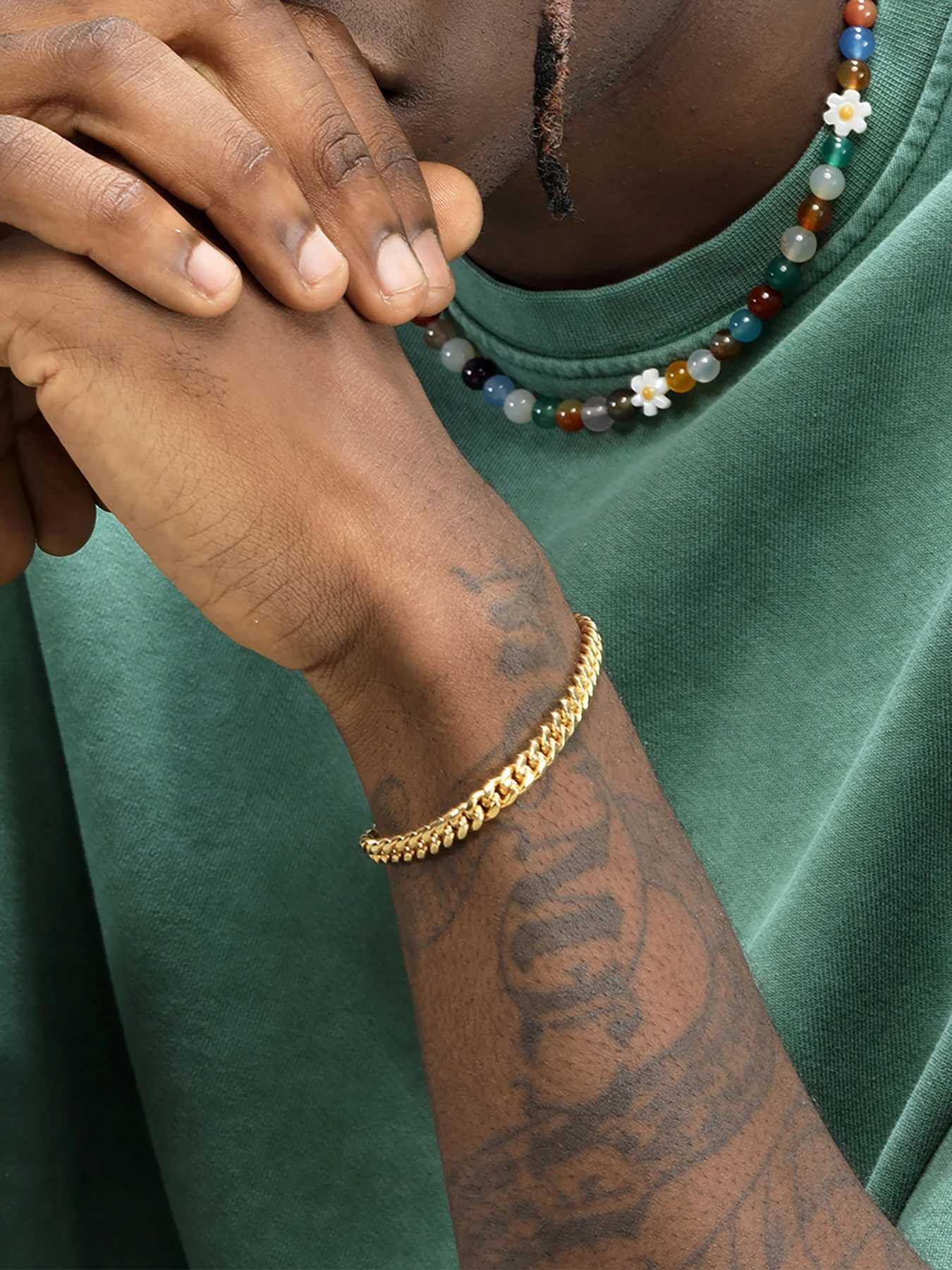 18K Gold Plated Bracelet Solid Stainless Steel Jewelry 5mm Miami Cuban Chain 20cm for Men Women Gifts Punk Style Waterproof W251206