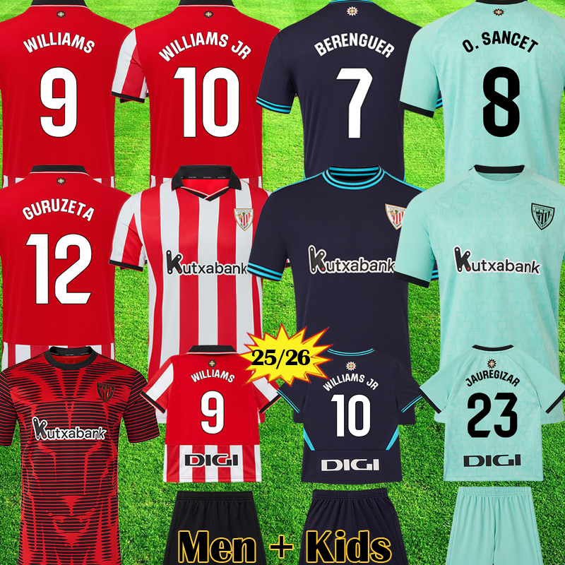 camiseta de Athletic Bilbao 25 26 Soccer Jerseys GURUZETA BERENGUER 2025 2026 Athleticses WILLIAMS JR Football shirt camiseta Sancet third UNAI Black kits 88999