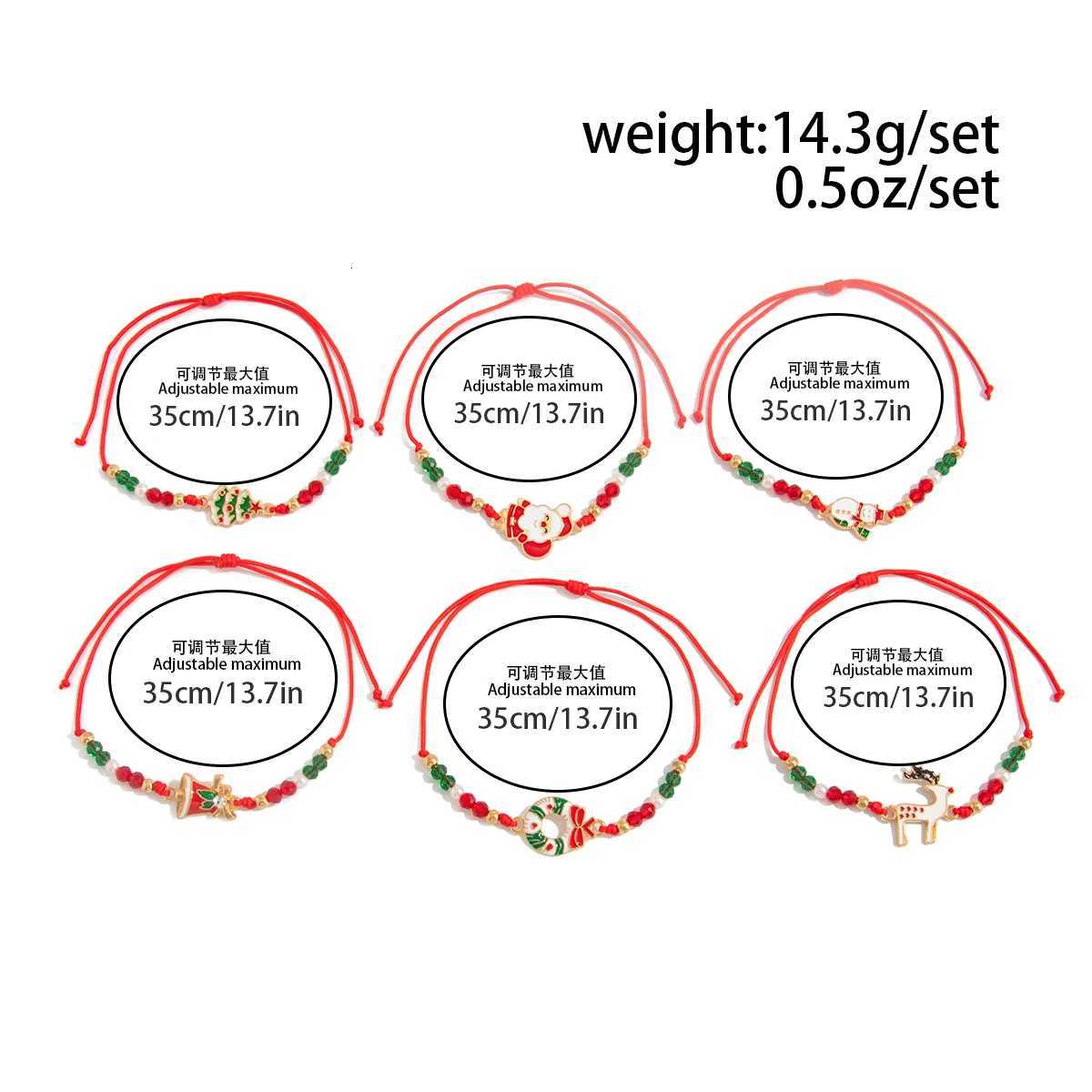 SHIXIN 6Pcs/Set Santa Claus Snowflake Christmas Tree Pendant Bracelet Women Cute Adjustable Rope Chain Crystal Beaded Bracelet W251206