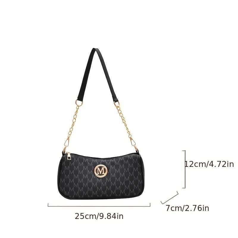 Vintage Underarm Bag for Teenager Letter Print Crossbody Small Square Bag with Chain Shoulder Handbag Adjustable Crossbody StrapT251205