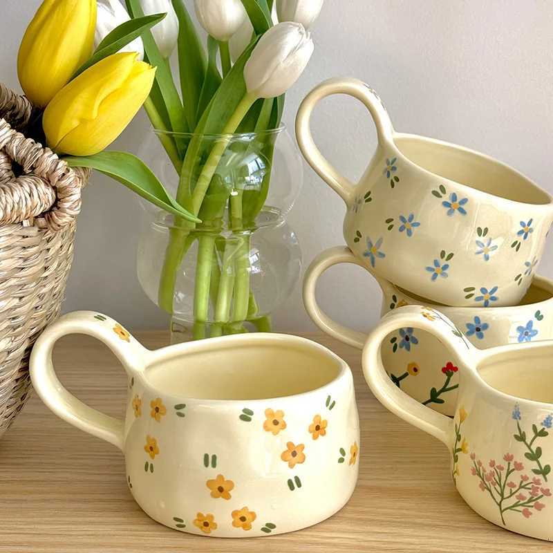Korean Style Ceramic Mug Cute Hand Pinched Irregular Small Flower Pattern Coffee Cup Breakfast Milk Tea Cups Gift for Kids Girls M251206 - view 5
