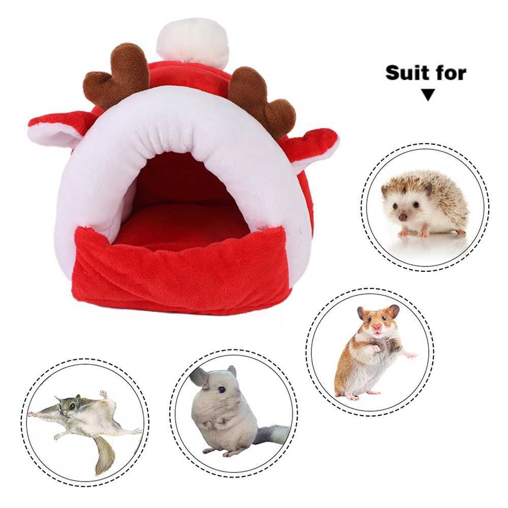 Soft Christmas Hamster House Cage Warm Guinea Pig Bed For Small Animal Plush Sleep Warm Hamster House Rat Nest Pet Accessories M251206