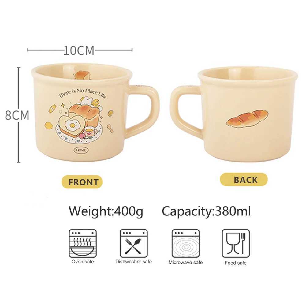 Kawaii Coffee Mug Lovely Bunny Bagel Toast Bread Flower All-round Cute Pattern Creamy Morning Breakfast Milk Ceramic Teens Cup M251206 - view 4