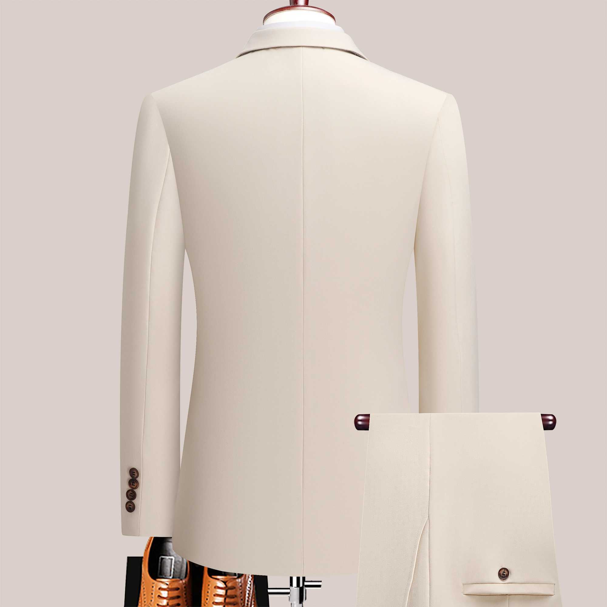 The latest mens solid color suit two-piece set with lapel collar and double breasted buttons for four seasons mens business s M260313